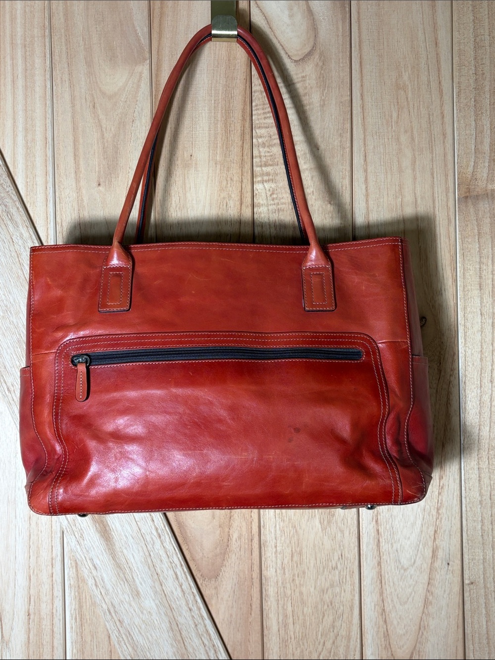 Fossil ZB9669 Y2K Burnt Orange Leather Laptop Business Work Tote Bag